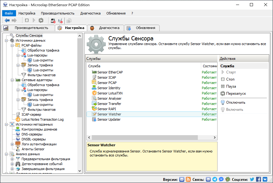 Запуск и остановка служб-источников данных. Запуск и остановка служб-источников данных.